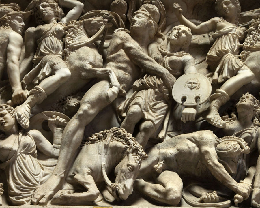 Ancient marble battle relief panel in the Vatican Museums