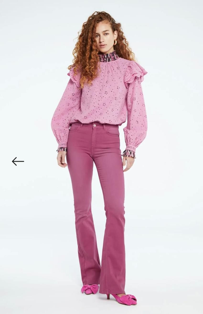 Fuşya Yüksek Bel Flare Jean Pantolon