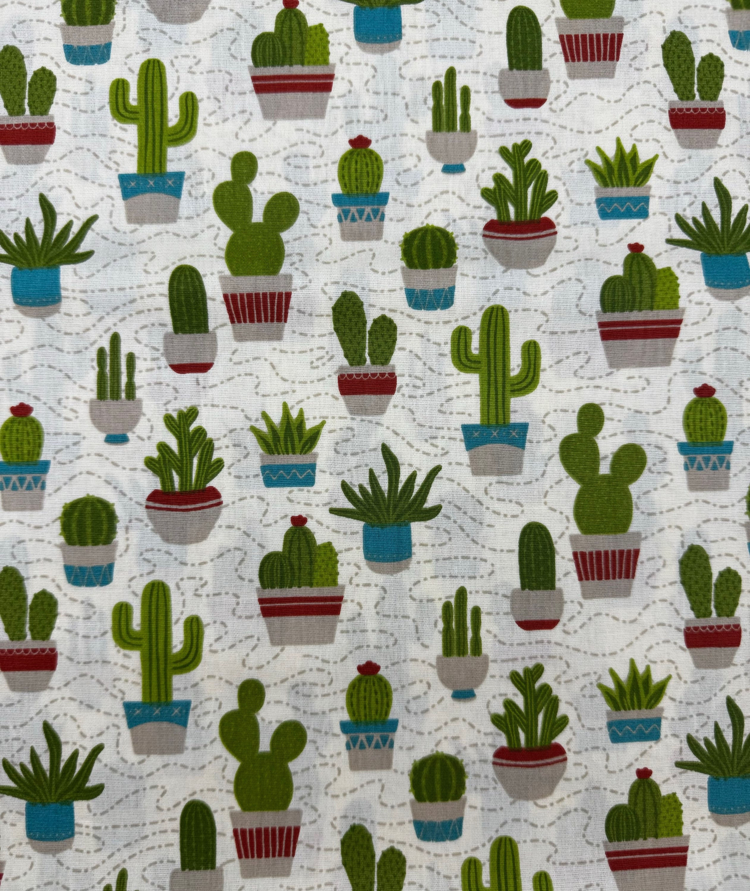 Tricoline Cactos Fundo Bege.