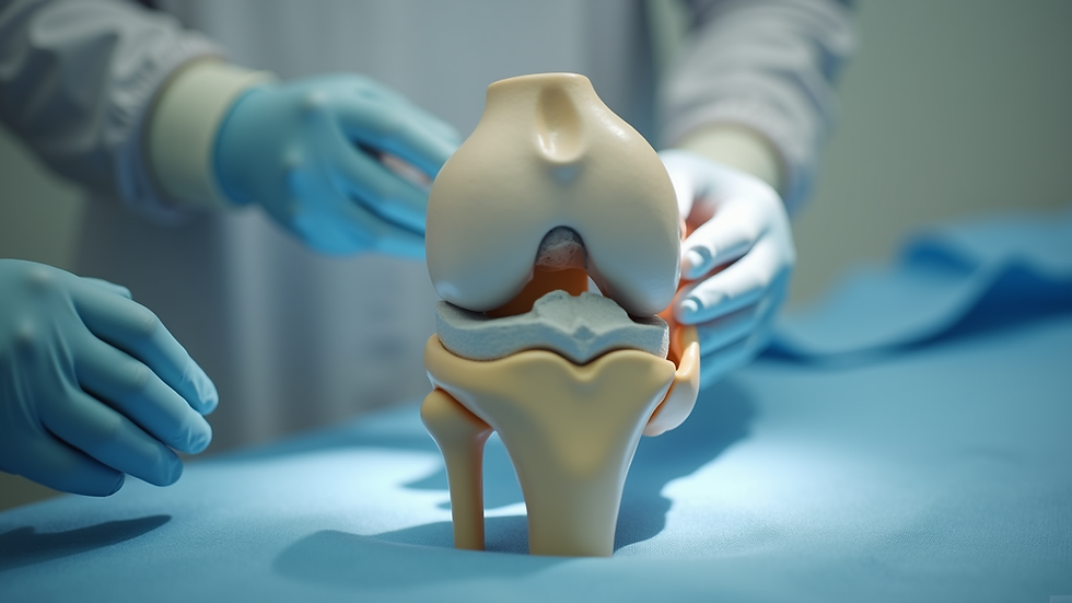 Close-up view of a knee joint model used for patient education