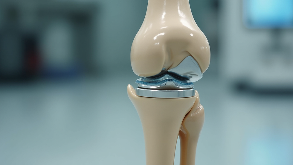 Close-up view of knee joint replacement implant model