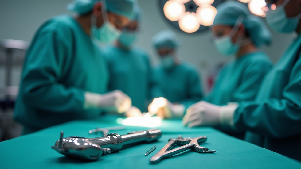 Close-up view of advanced orthopaedic surgical instruments in operating room