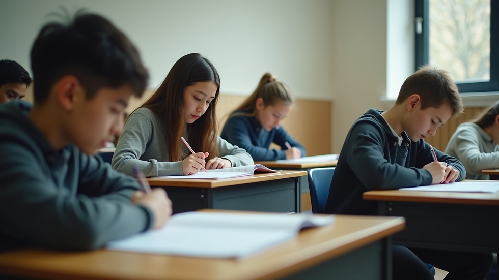 close-up view of a classroom with students studying attentively