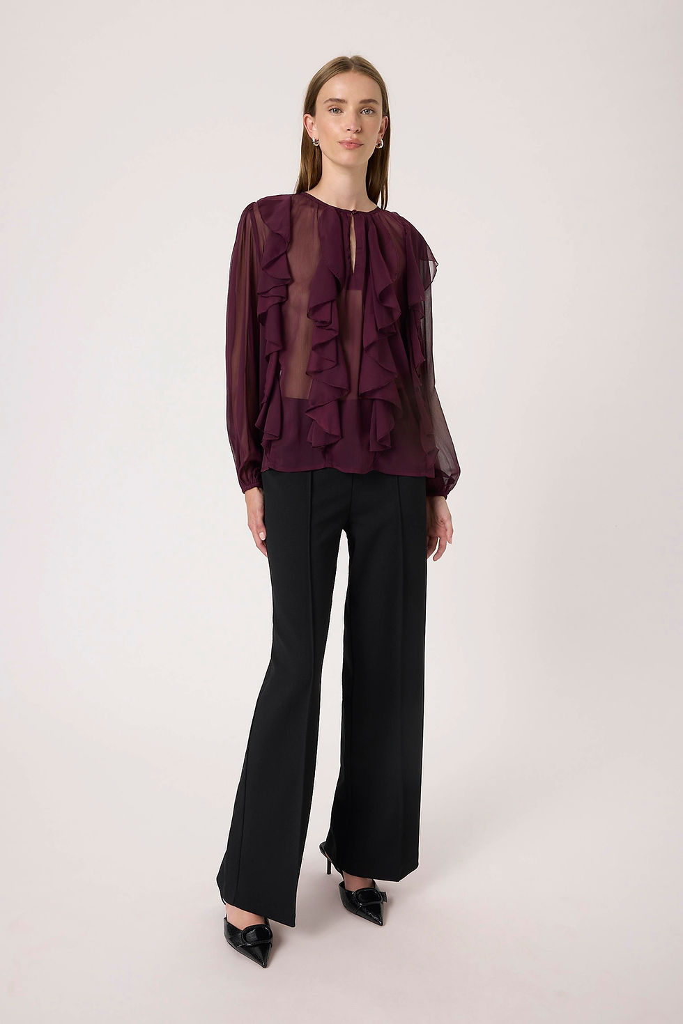 Thumbnail: Harietta Frill Blouse Bordeaux