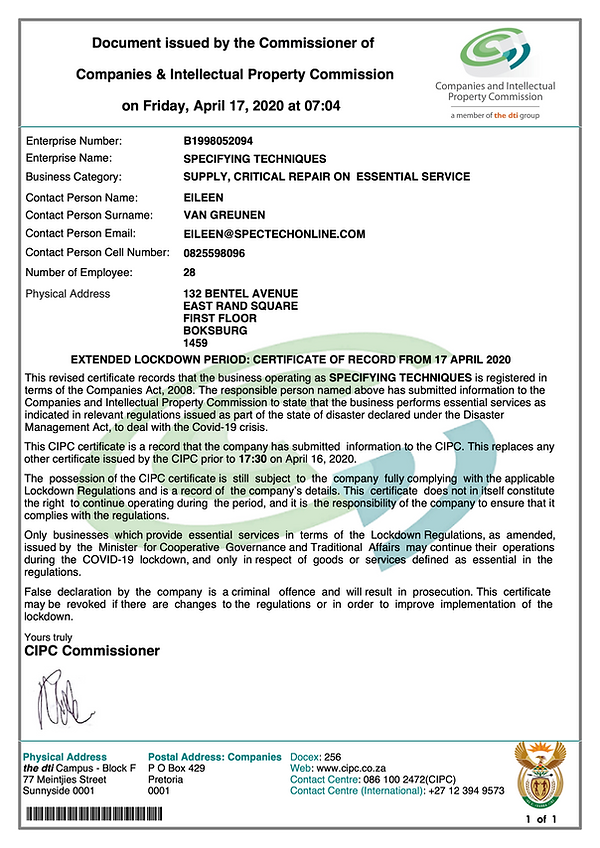 Essential Services Certificate from 17 A