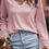 Thumbnail: Lola Ribbed Texture Lace Trim V Neck Long Sleeve T