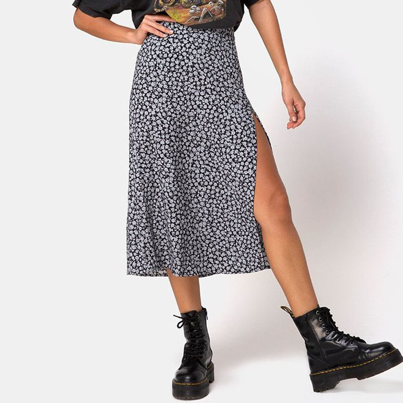 Thumbnail: European And American Leopard Print Long Skirt High Waist Slit Hip Skirt