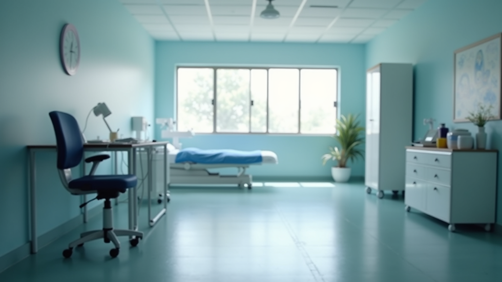 Vista lateral de uma sala de avaliação neuropsicológica com mesa e cadeiras