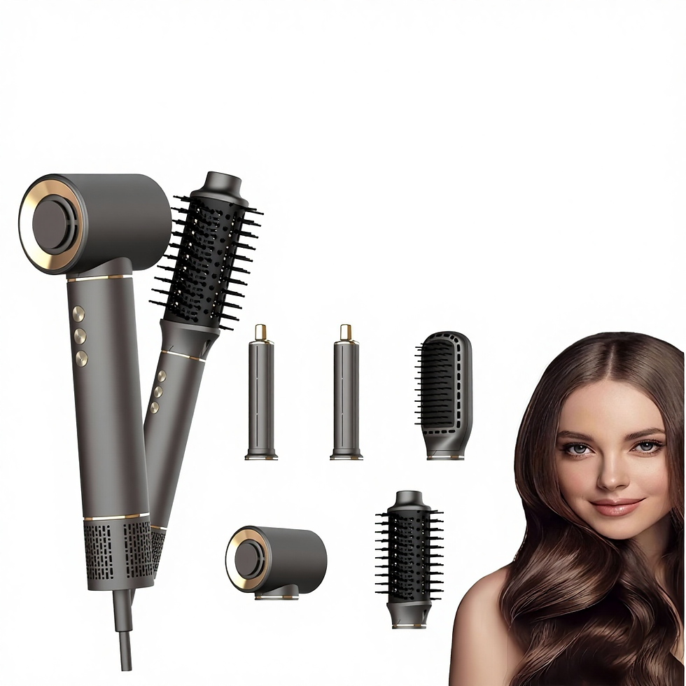 Sèche-cheveux multifonctionnel avec embouts et fer à boucler.