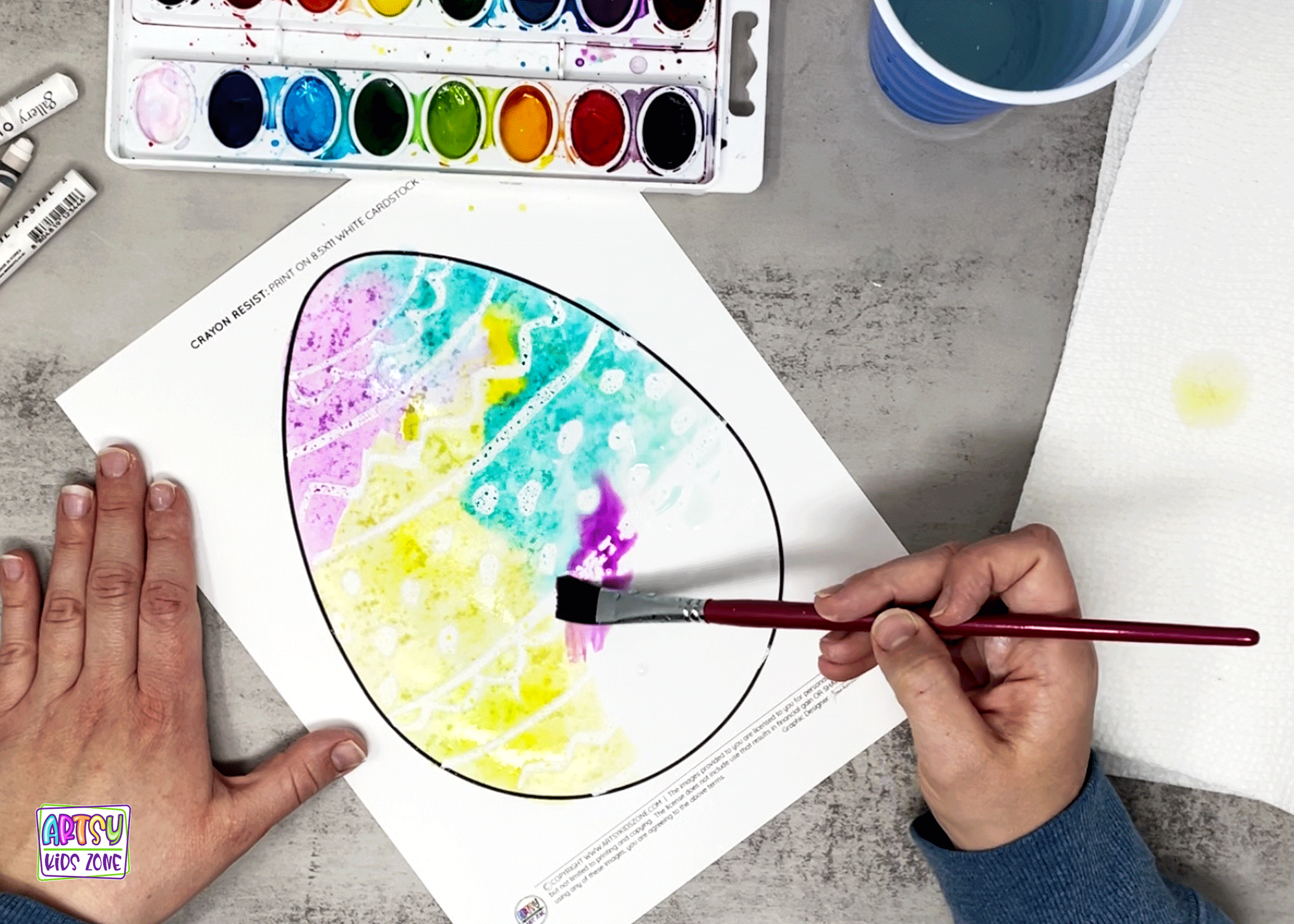 How to paint easter egg crayon resist template.