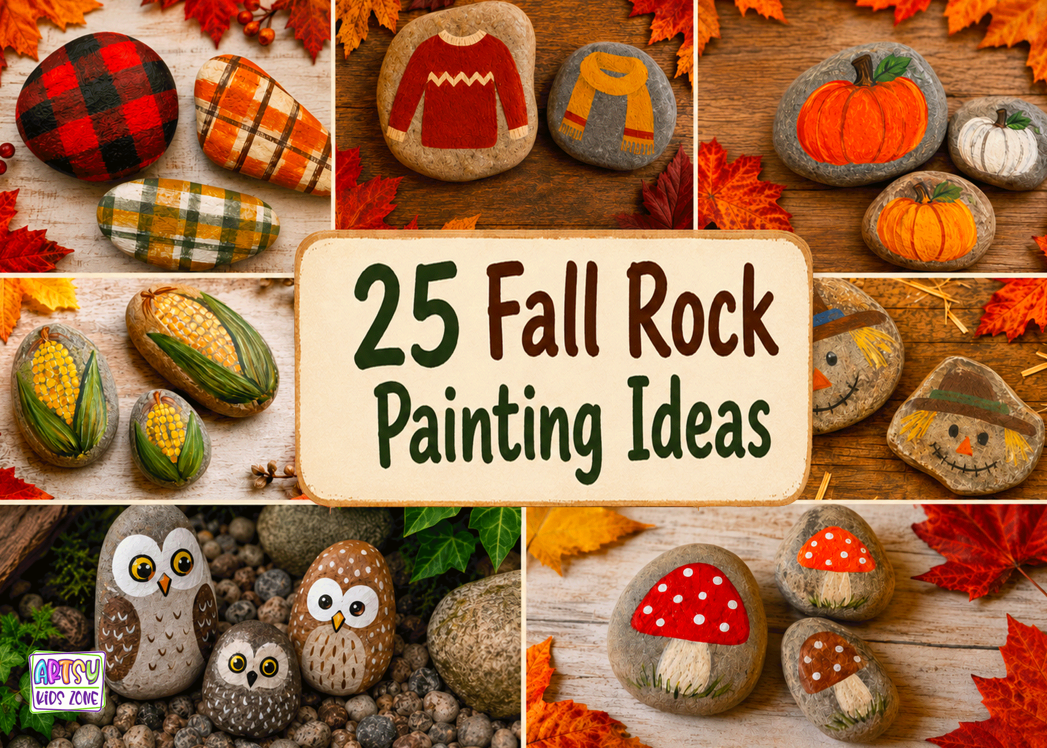 Fall Painted Rock ideas for kids.