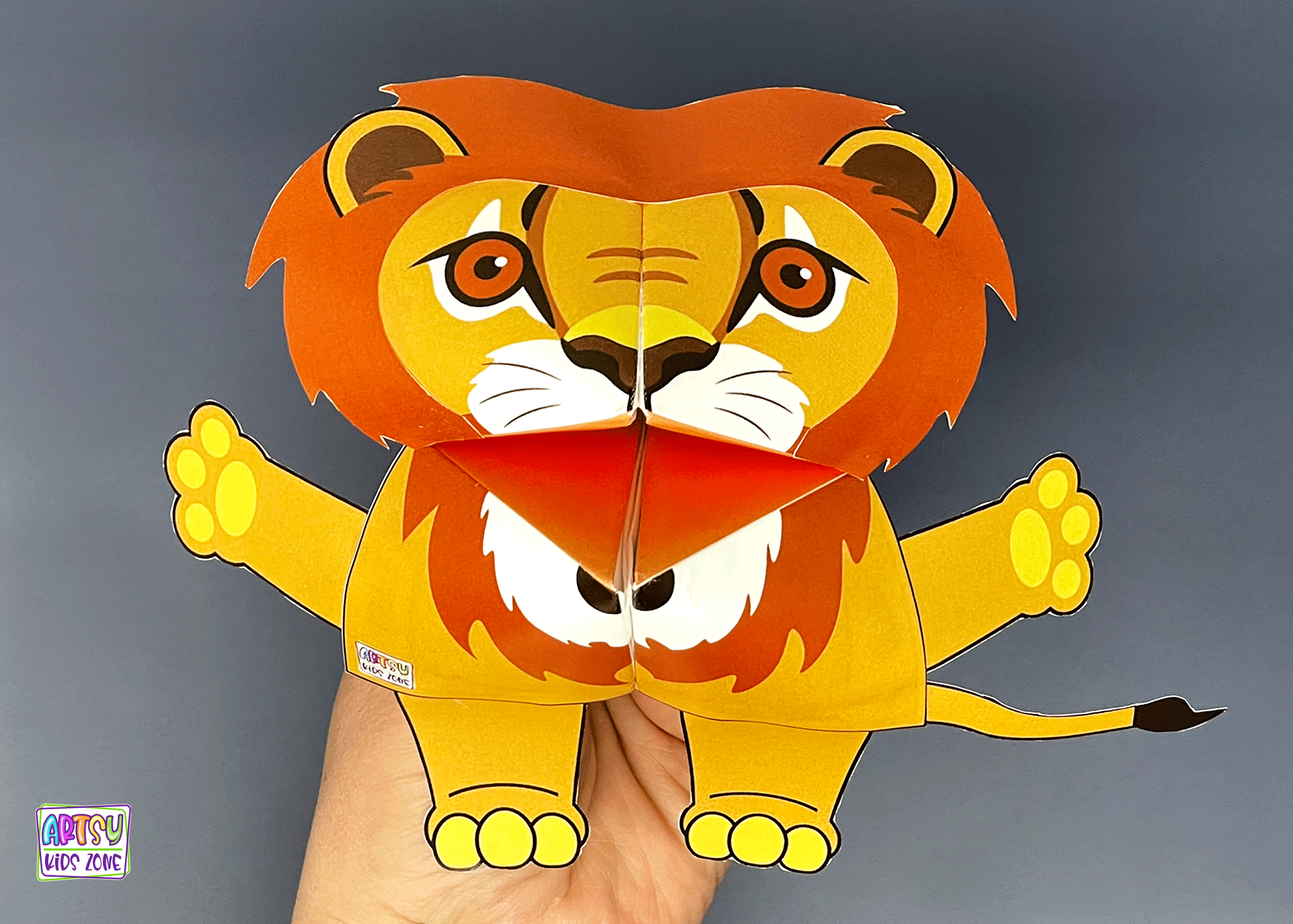 Lion cootie catcher template for kids.