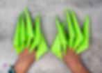 Two hands wearing Halloween Origami Witch Fingers.