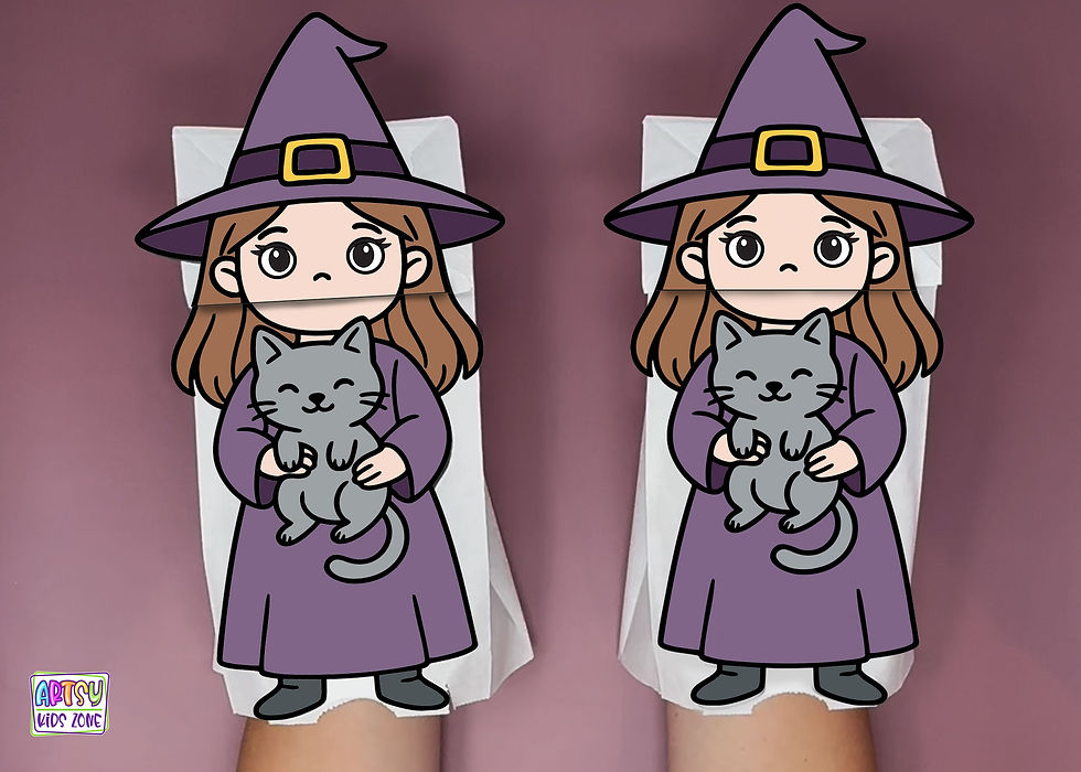 Printable Witch Paper Bag Puppet Craft for Kids – Full Color Easy Halloween
