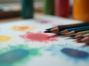 Coloring pencils on top of artwork.