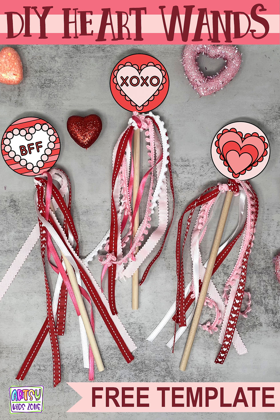 Completed DIY Heart Wands Craft For Kids