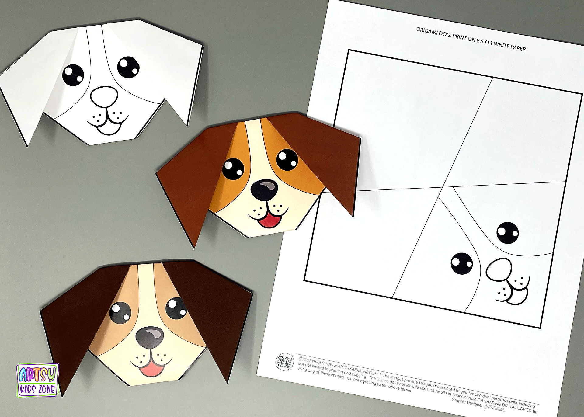 Origami Dog folding template for kids.