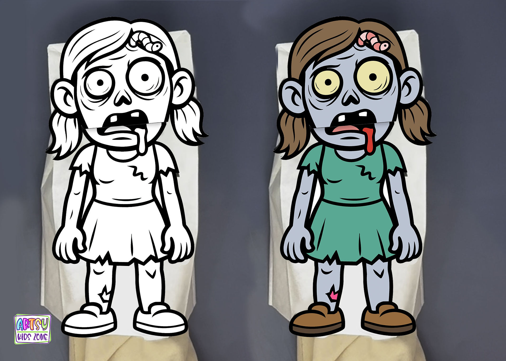 Zombie Girl Paper Bag Puppet.