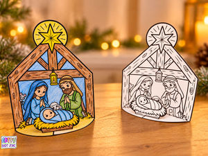3D Nativity Coloring Page