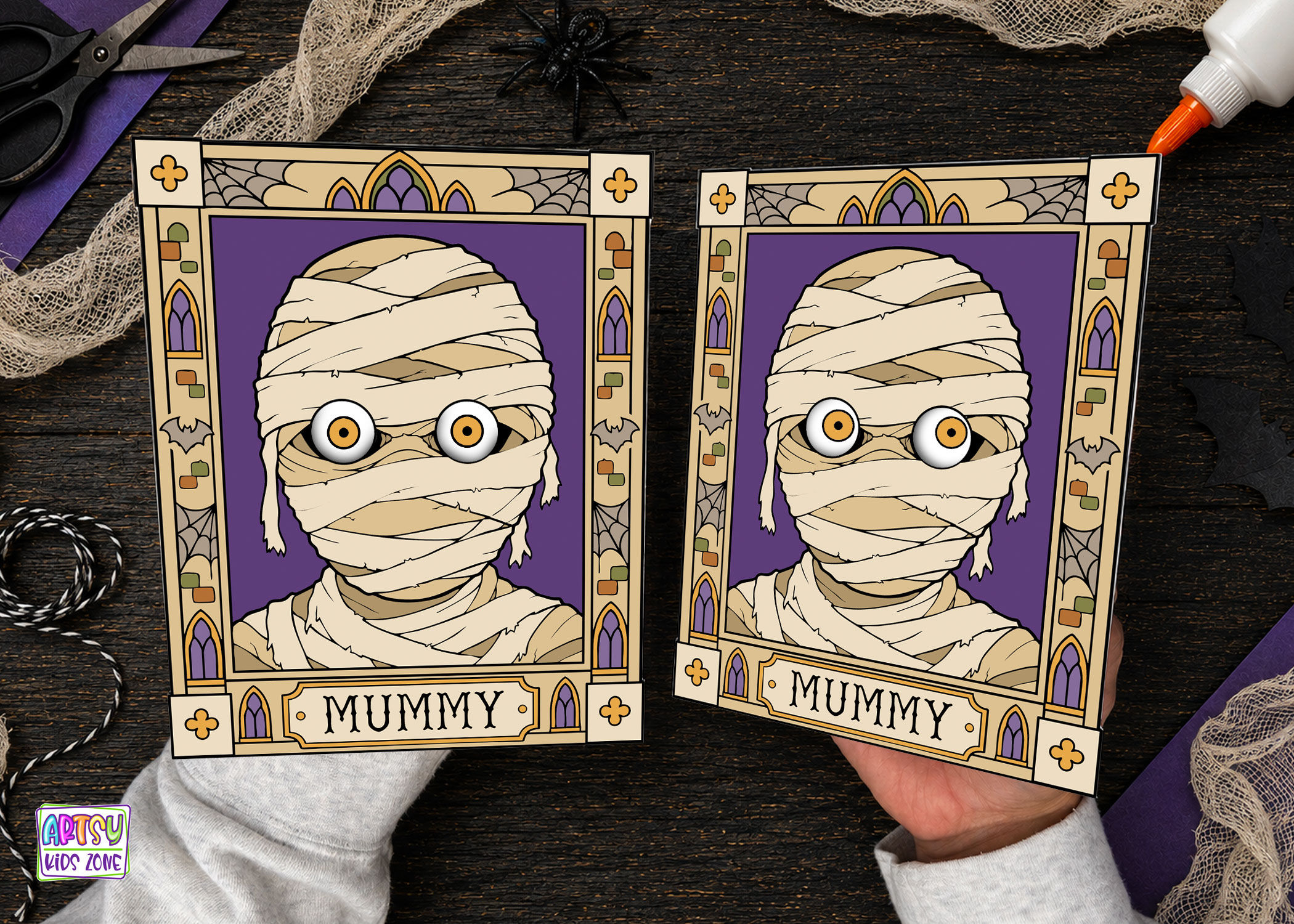 Moving eyes mummy craft in full color.