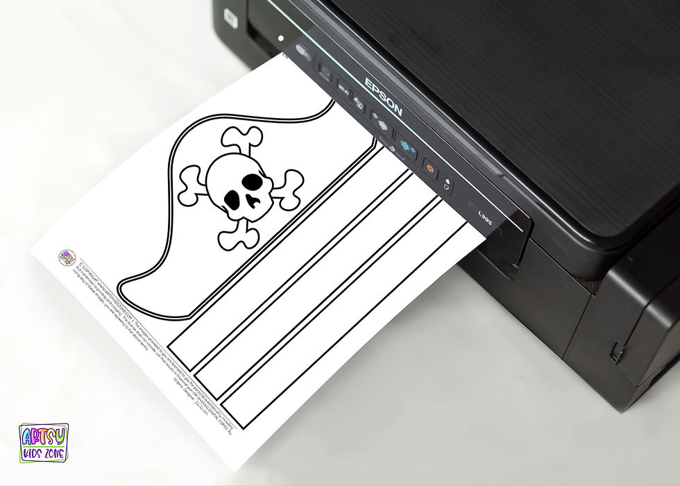 Printing pirate hat template onto cardstock paper.