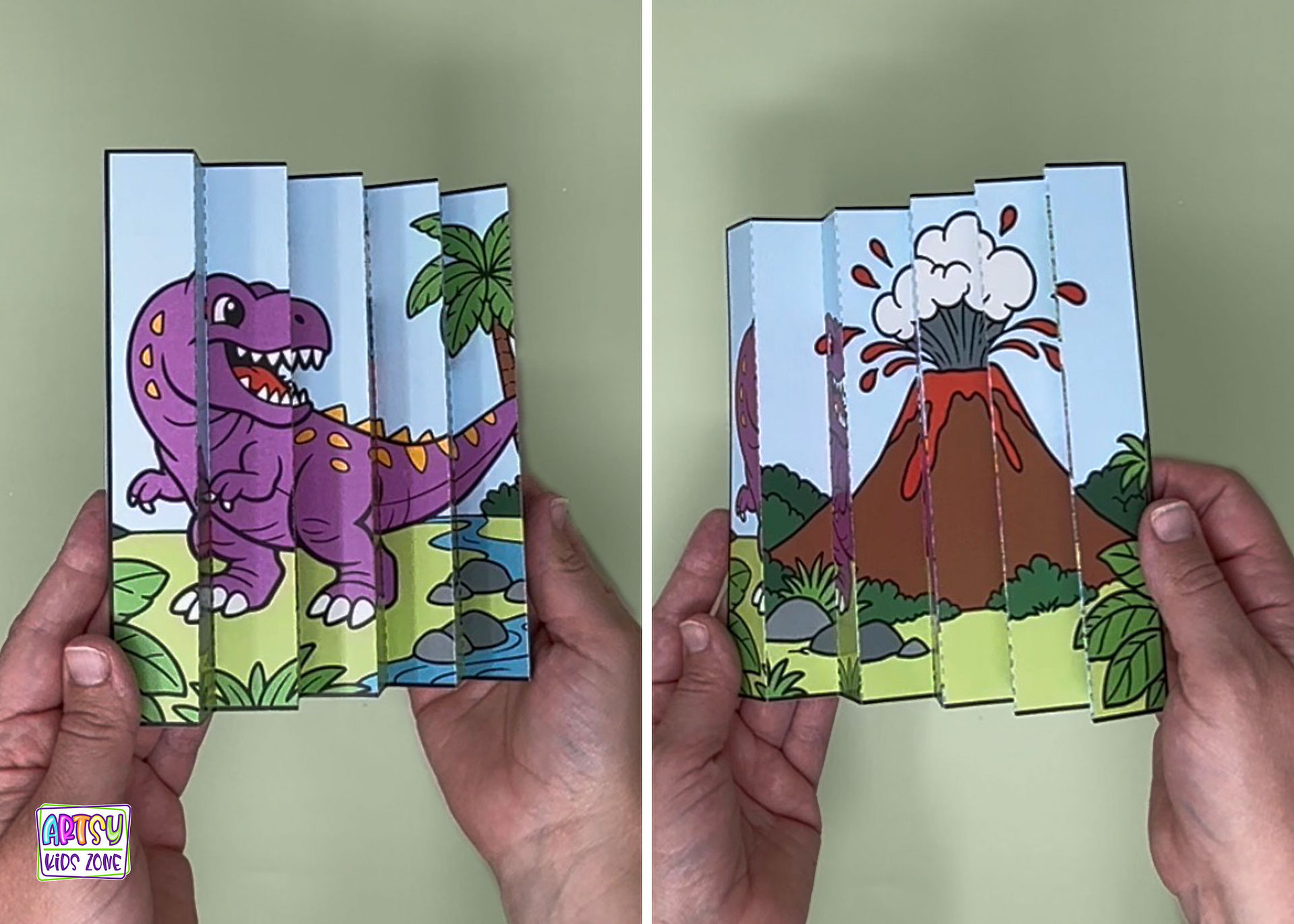 Dino optical Illusion craft for kids.