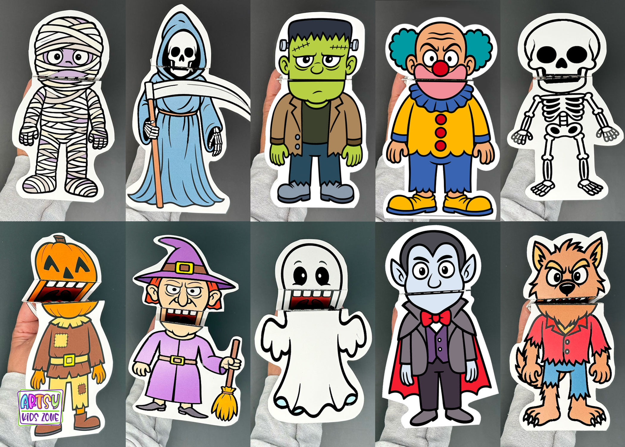Printable Halloween Finger Puppets for Kids – Full Color DIY Craft Set of 10