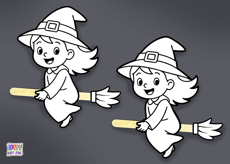 Printable Witch Popsicle Stick Craft – Black & White DIY Halloween Broomstick Ac