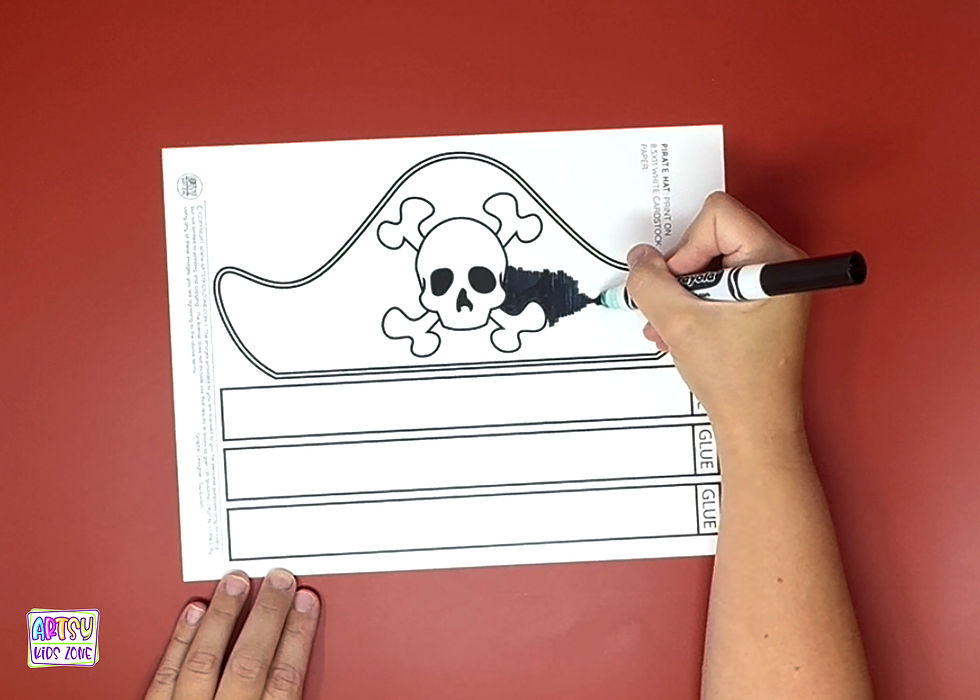 Coloring the paper pirate hat template.