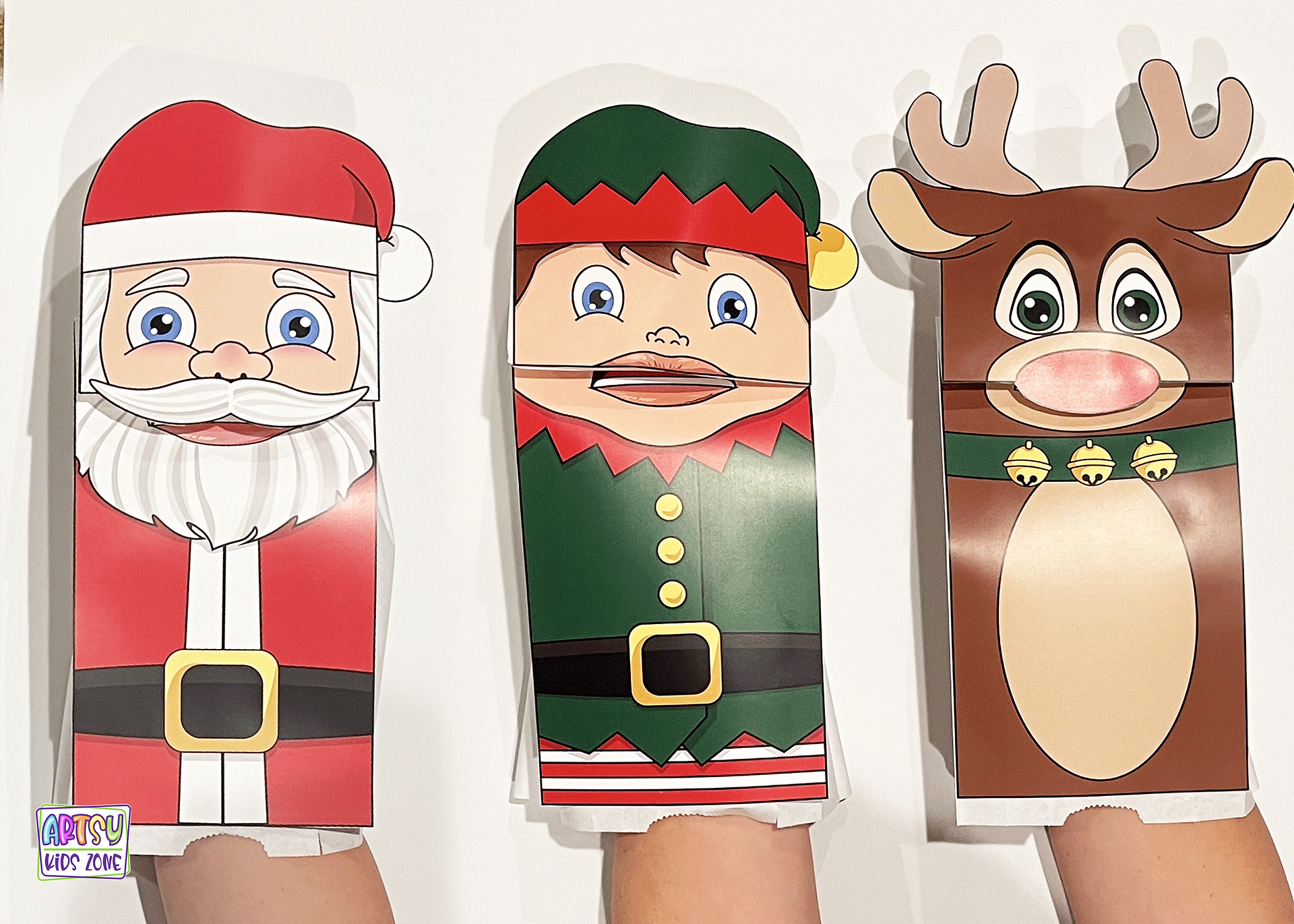 Santa, Elf & Rudolph Paper Bag Puppets