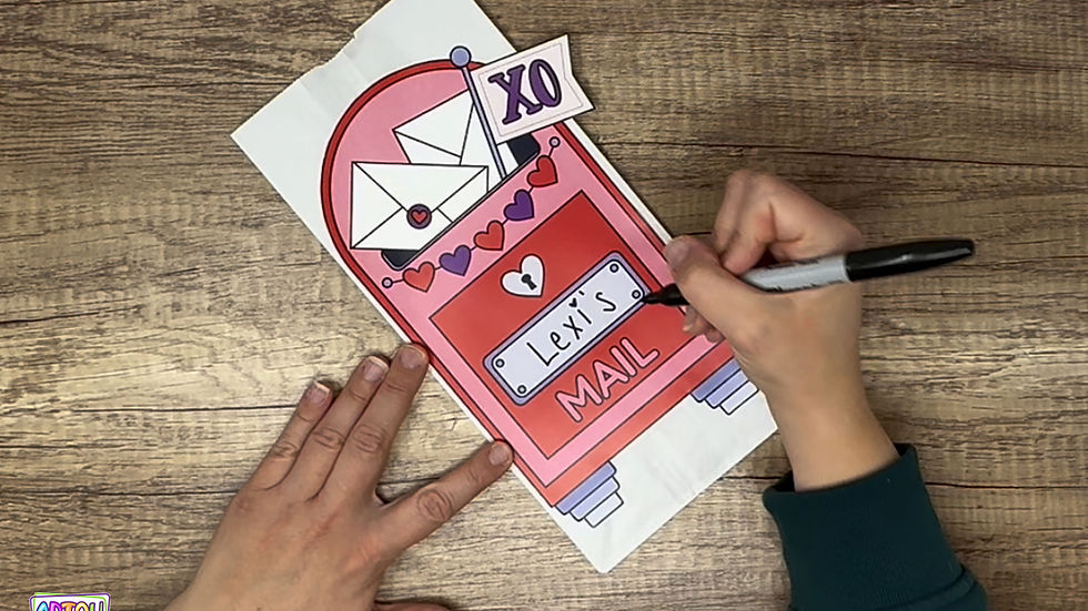 Writing the child's name on the mailbox.