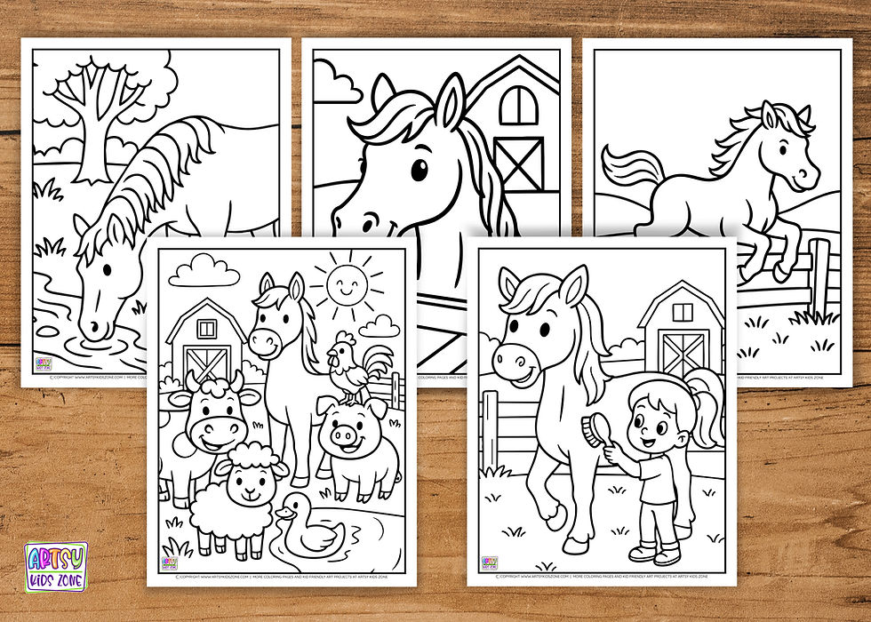 Set of 5 printable Horse Coloring Pages.