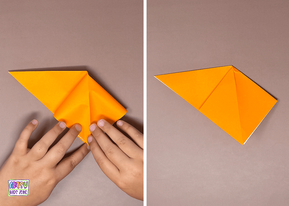 Gently open the top flap. Press the flap down flat, lining up its center crease with the fold underneath to create a square shape.