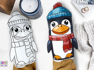 Penguin Puppet: Animal Paper Bag Puppets Templates