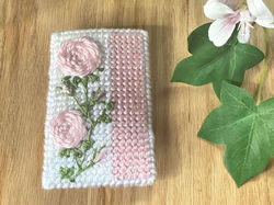 Pink woven roses gift card holder by CottageCreatrix Miriam Handfiled image 2