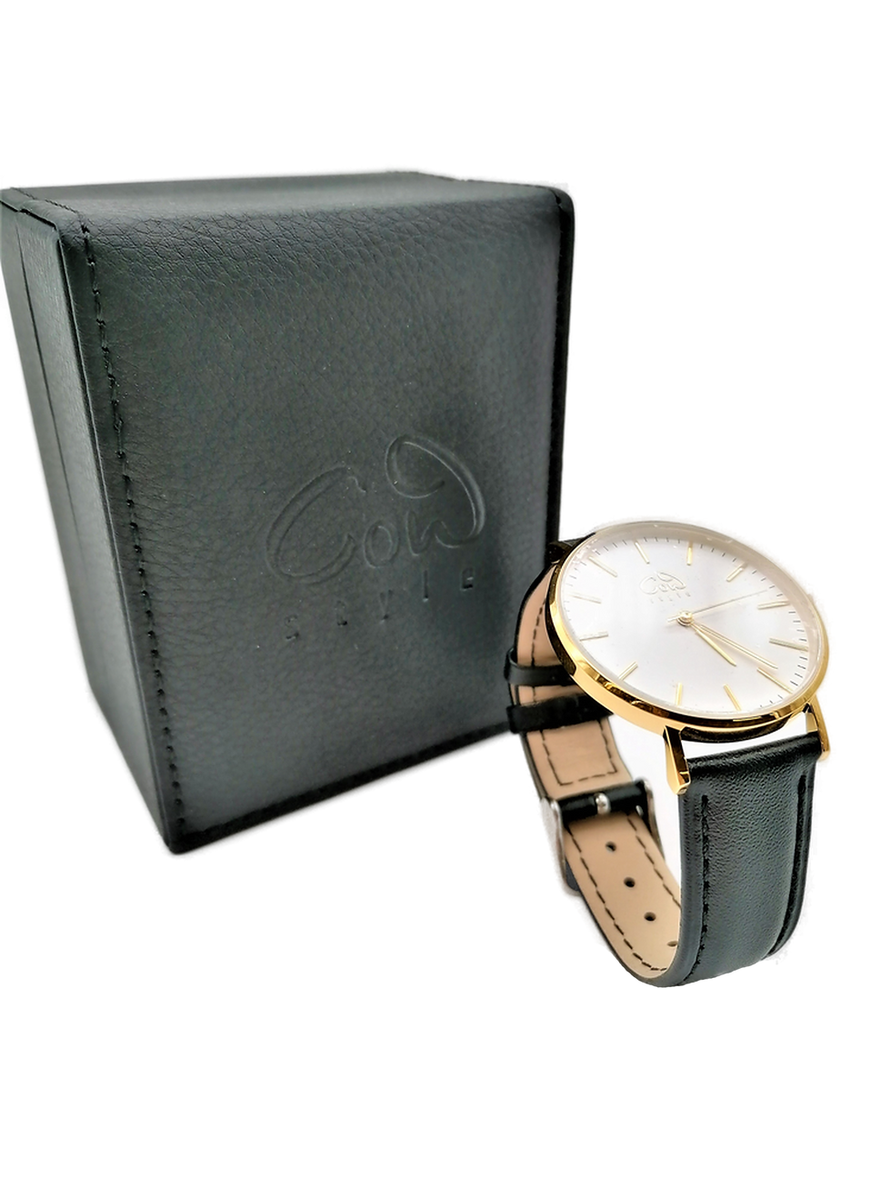 Miniaturbild: MODERN Black Leather gold | Modernes Accessoire mit vergoldetem Gehäuse