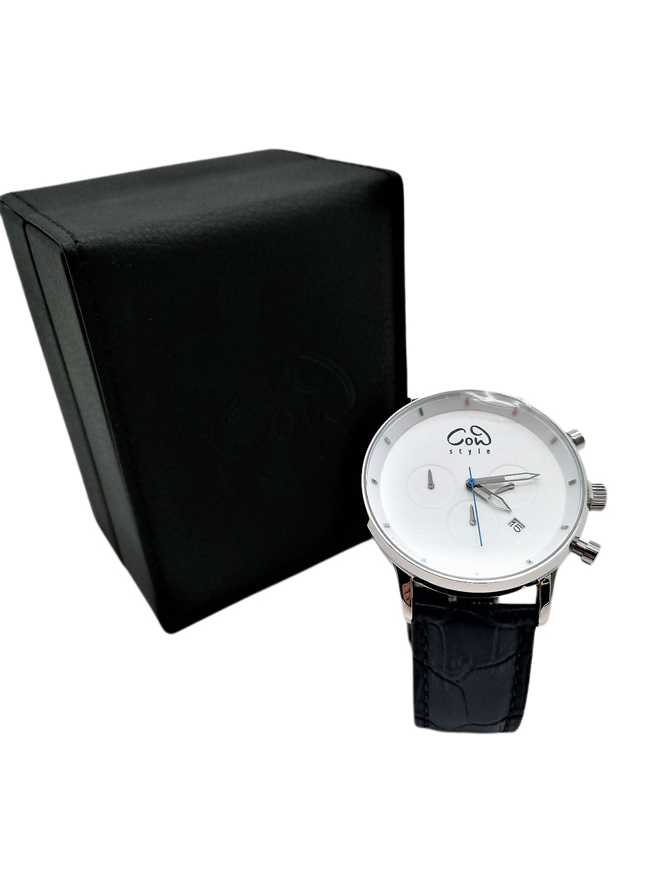 Miniaturbild: CHRONO Blue Leather | Modernes Accessoire mit silbernem Chronographen-Gehäuse