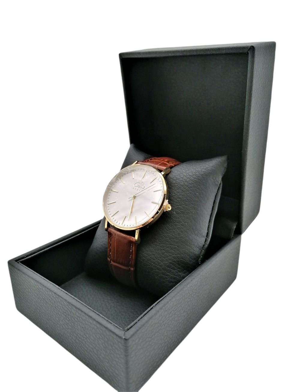 Miniaturbild: MODERN Brown Leather gold | Modernes Accessoire mit vergoldetem Gehäuse