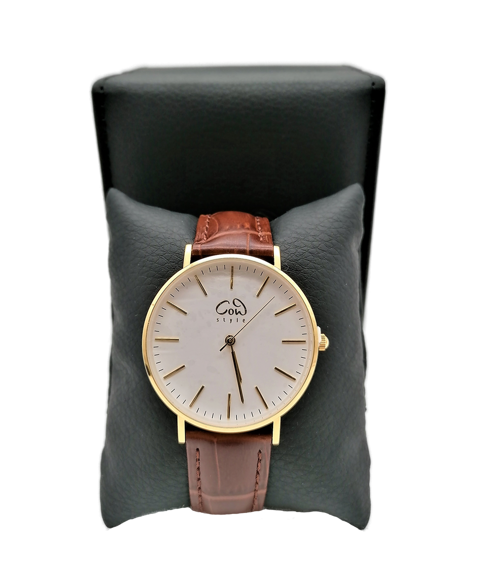 Miniaturbild: MODERN Brown Leather gold | Modernes Accessoire mit vergoldetem Gehäuse
