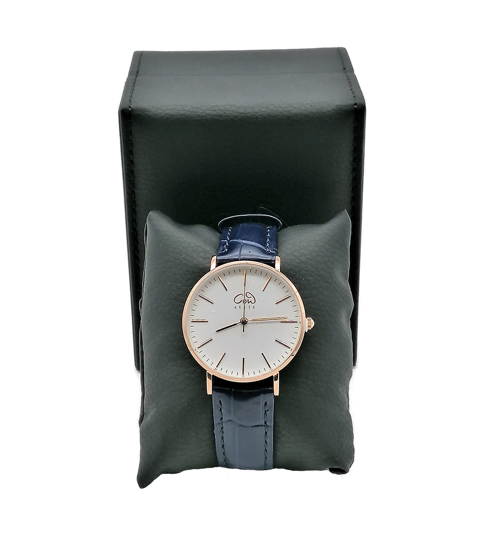 Miniaturbild: MODERN Blue Leather rosé | Modernes Accessoire mit rosèfarbenem Gehäuse