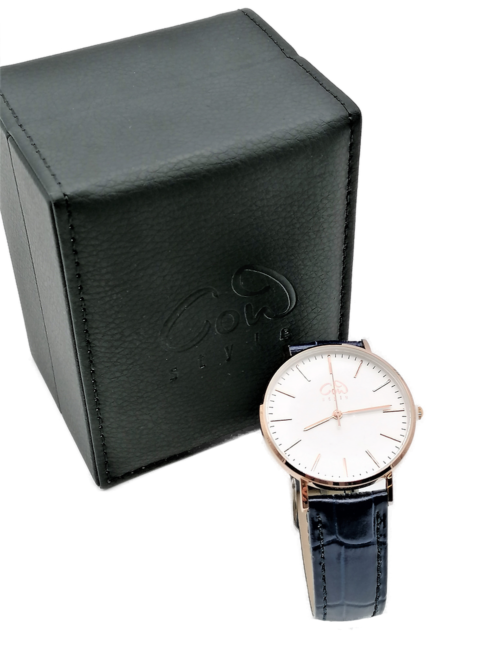 Miniaturbild: MODERN Blue Leather rosé | Modernes Accessoire mit rosèfarbenem Gehäuse