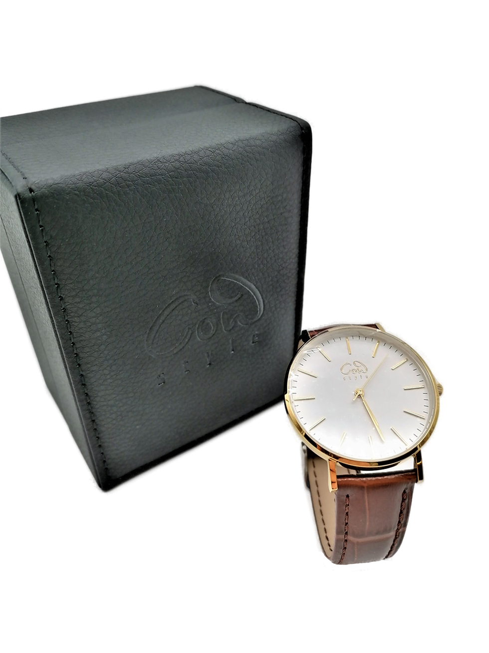 Miniaturbild: MODERN Brown Leather gold | Modernes Accessoire mit vergoldetem Gehäuse