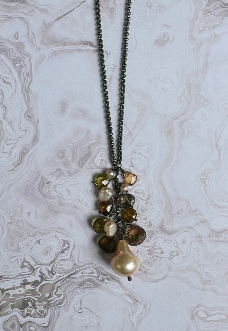 Thumbnail: Mocha and Apricot Pearl Cluster Necklace