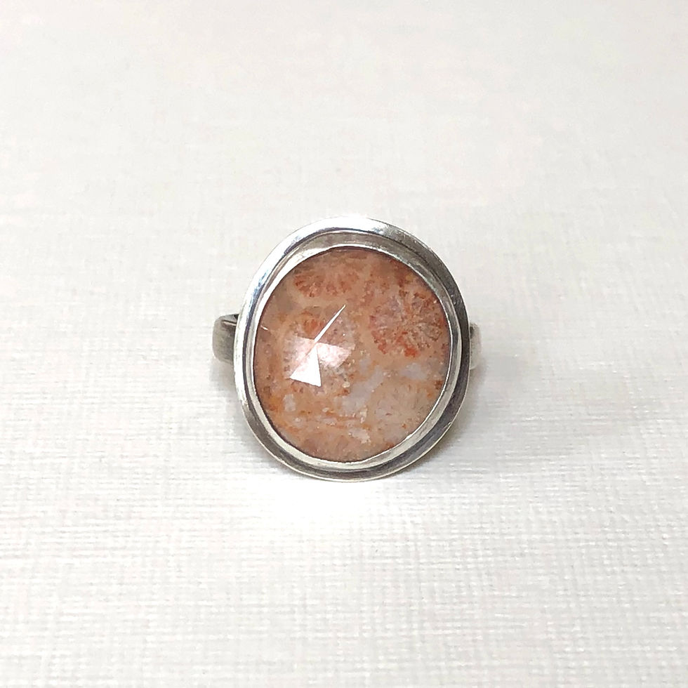 Thumbnail: ring with faceted fossilized coral quartz stone, set in matte sterling silver