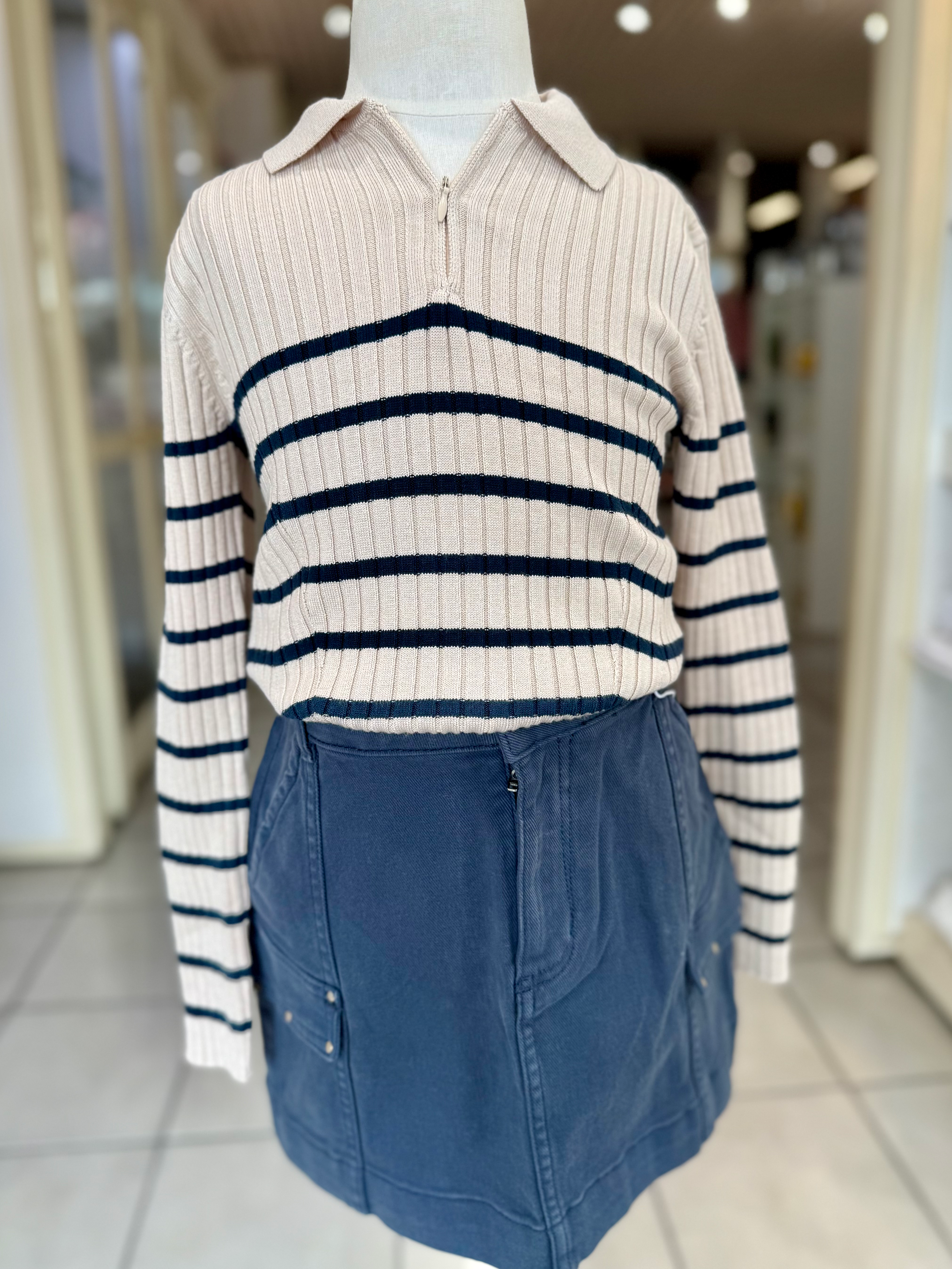 Stripes Polo Sweater with Skirt