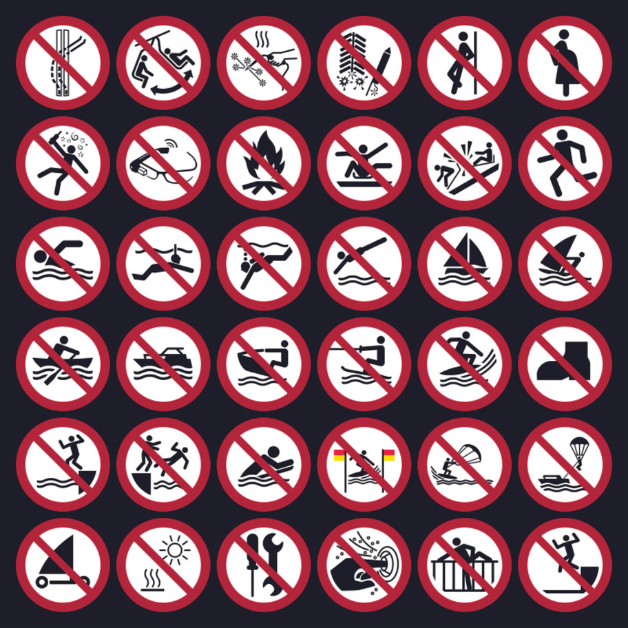 ISO 7010-Yasaklayıcı Durum Simgeleri Özellikler: ISO 7010 standardına tam uyum Yüksek çözünürlüklü vektörel tasarım Profe