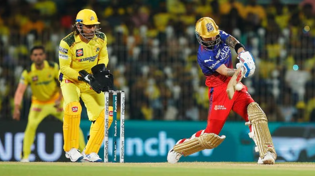 Virat Kohli of Royal Challengers Bangalore hitting a four during match 1 of the Indian Premier League season 17 (IPL 2024) between Chennai Super Kings and Royal Challengers Bangalore held at the MA Chidambaram Stadium, Chennai on the 22nd March 2024.