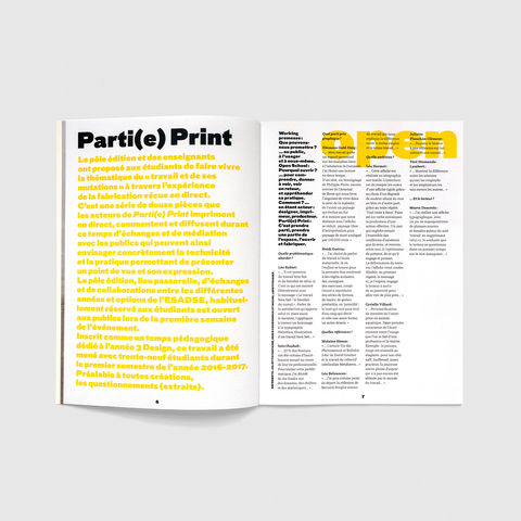 Pages intérieures de la revue Occurrence 3 à l’École Supérieure d’art et de Design et la Cité du design.