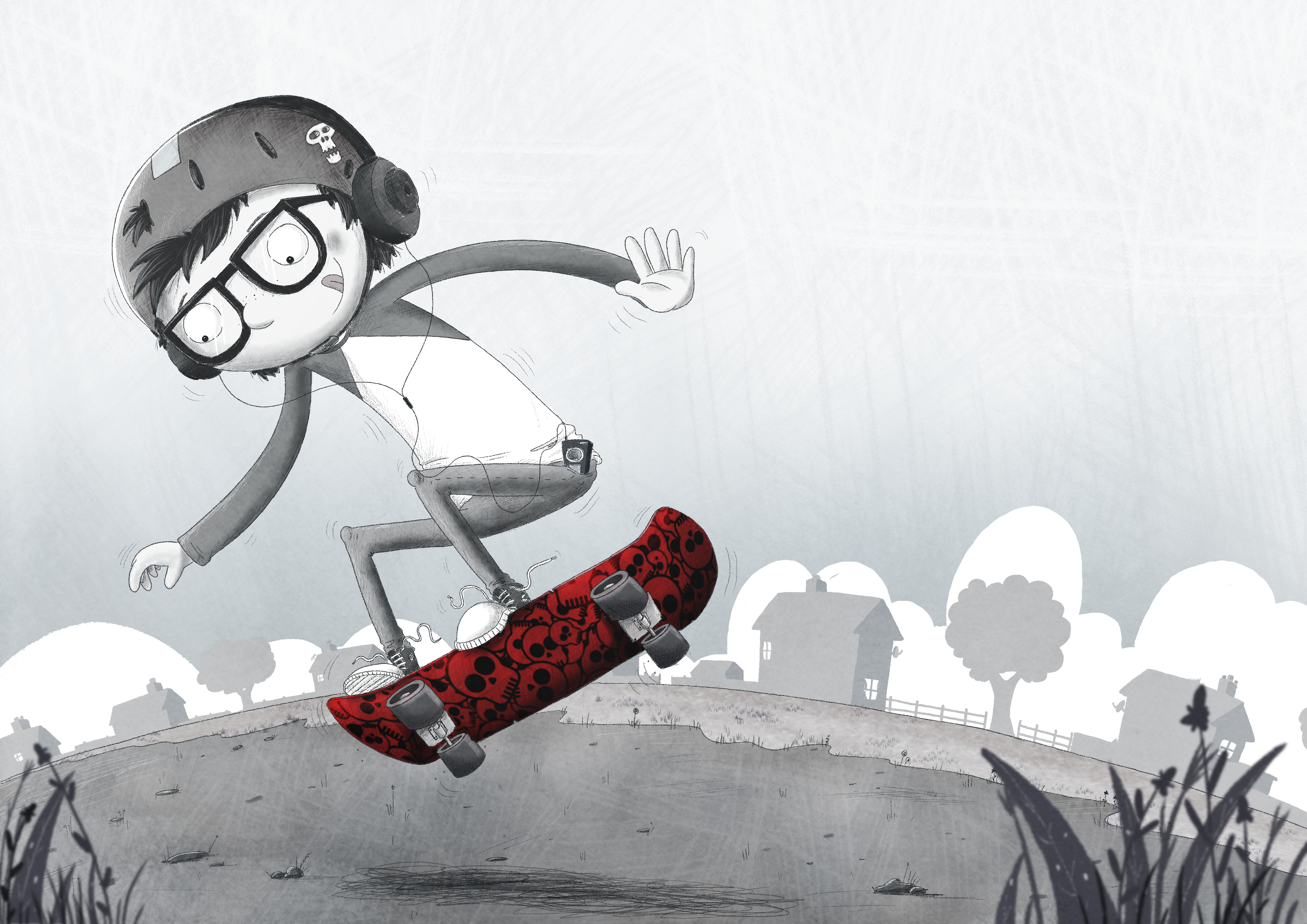 skateboard kid B&W