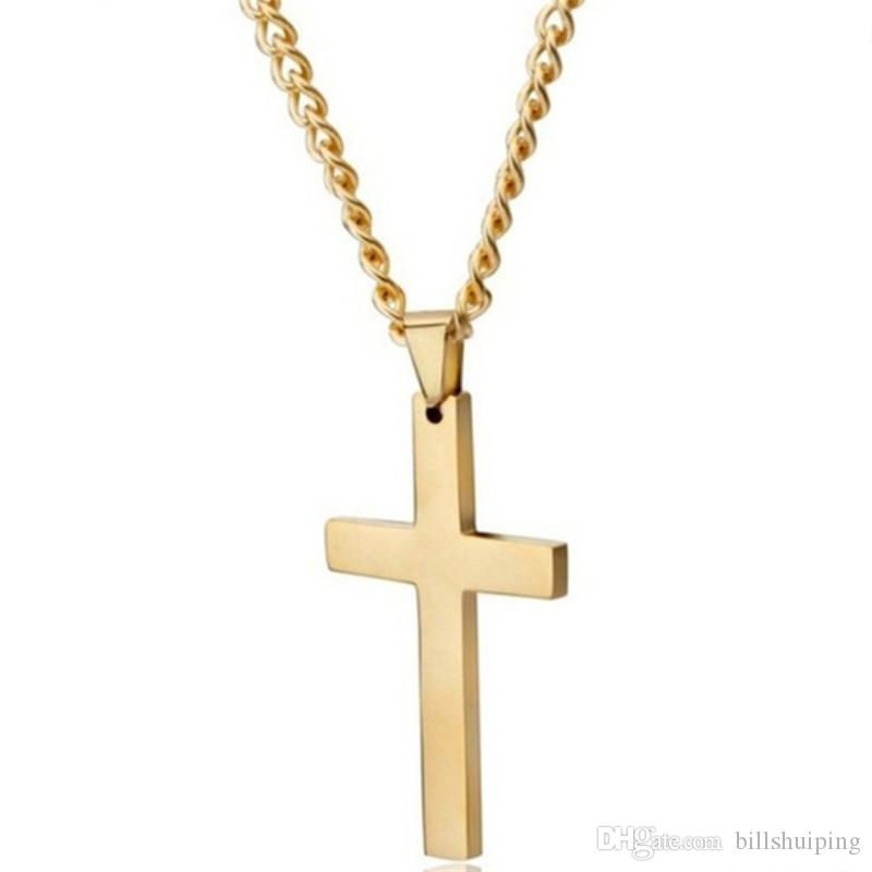 Thumbnail: Stainless Steel Silver Gold Black Cross Chain Pendant Necklaces